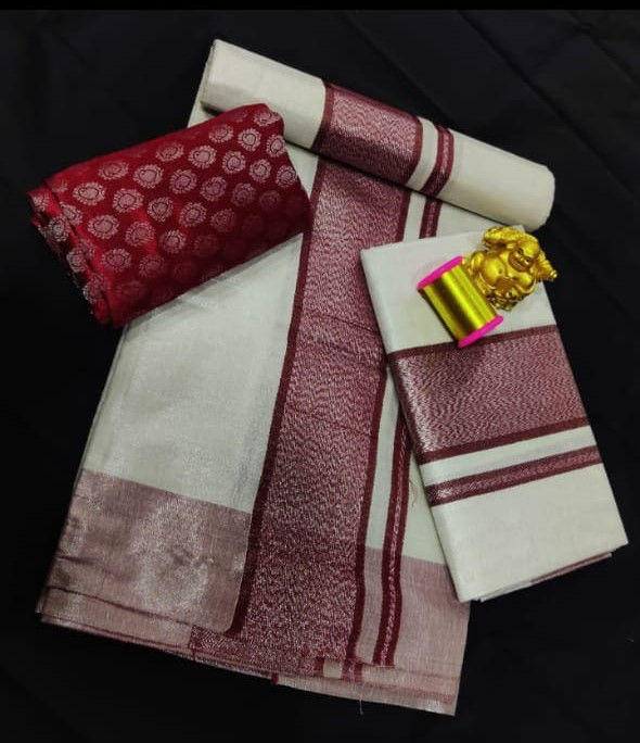 Cotton Kerala Settu Mundu Saree - Available in 3 colors | Wecomart - Buy  Authentic Indian Handicrafts Online